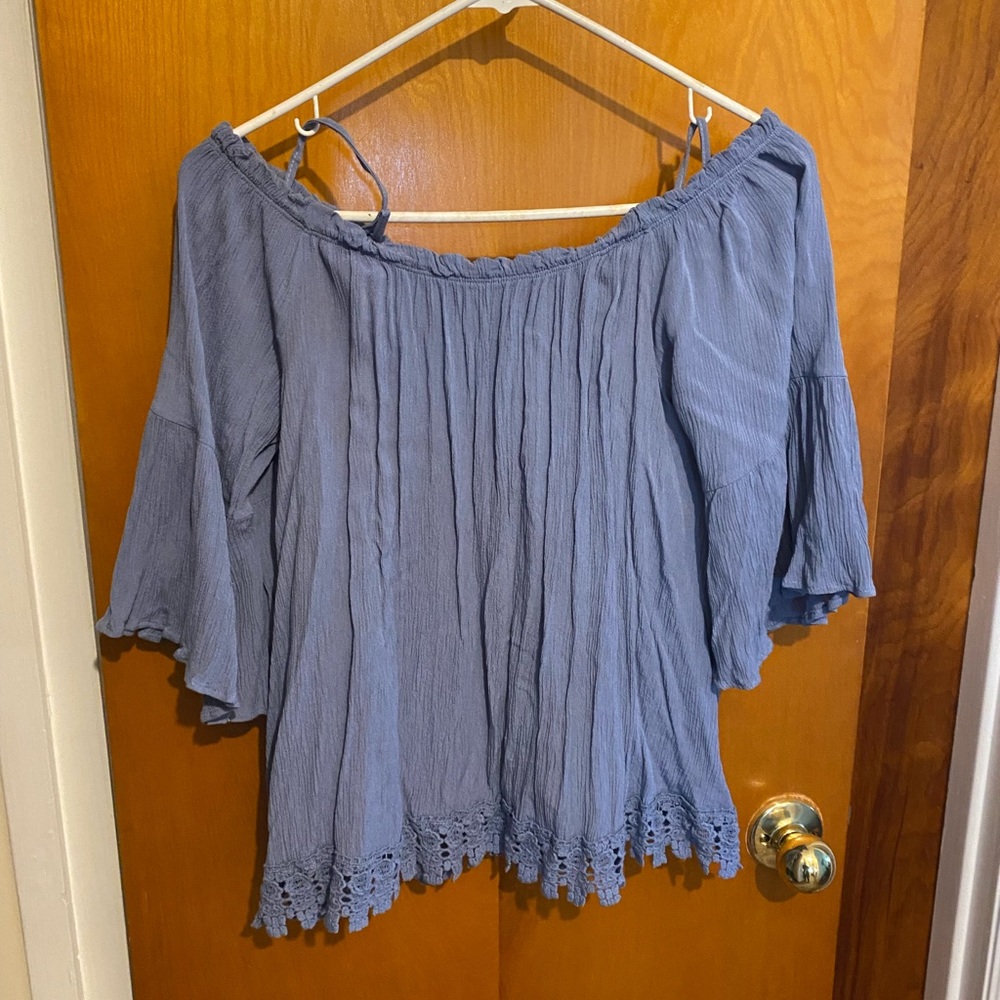 Crave Fame Blue Off-the-Shoulder Blouse